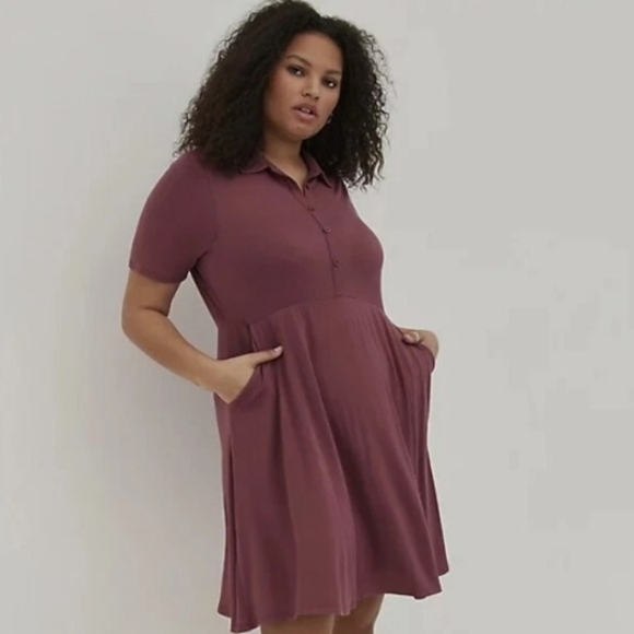 Torrid Dusty Red Collared Jersey Mini Shirt Dress Pockets Stretch Plus Size 3 - Picture 1 of 5